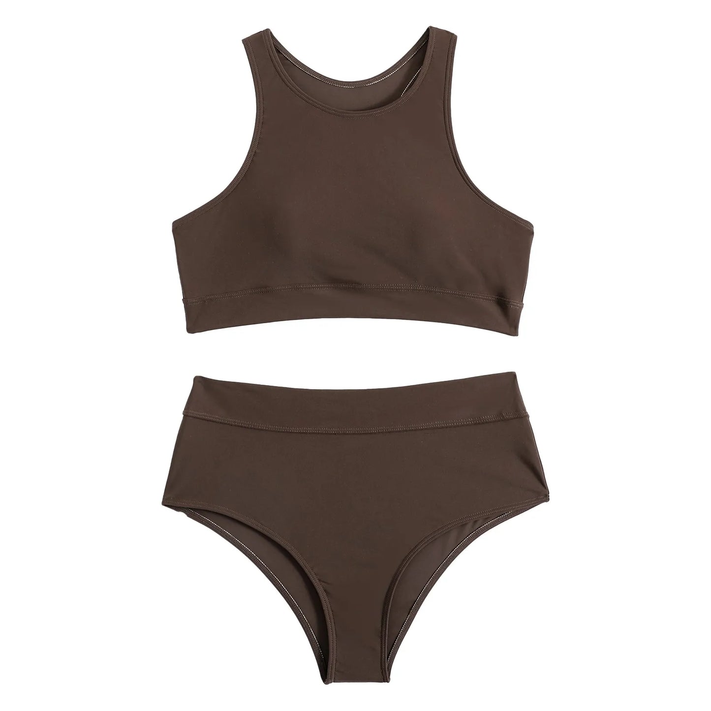 Costume da bagno donna canotta tinta unita costume da bagno donna a vita alta diviso in due pezzi