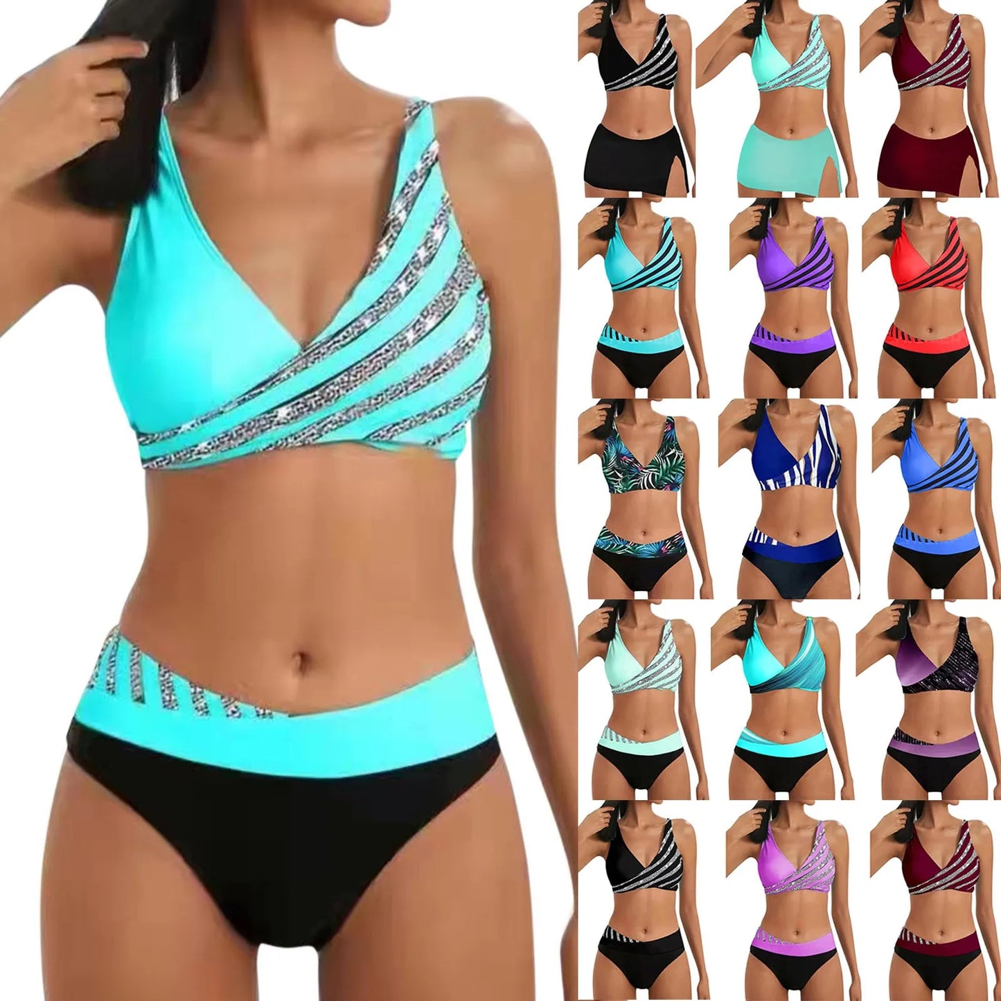 Costume da bagno stampato diviso in Bikini costume da bagno Sexy con diamanti alla moda da donna nuovo costume da bagno Bikini Sexy femminile Set Push Up nuoto
