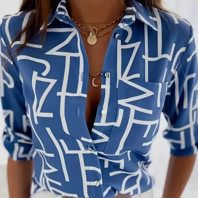 Camicetta donna elegante 2024 primavera e autunno temperamento .Top manica lunga stampa a righe camicia tascabile Slim Fit da ufficio