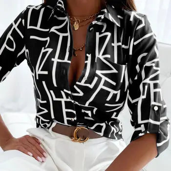 Camicetta donna elegante 2024 primavera e autunno temperamento .Top manica lunga stampa a righe camicia tascabile Slim Fit da ufficio