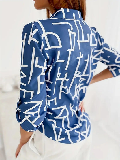 Camicetta donna elegante 2024 primavera e autunno temperamento .Top manica lunga stampa a righe camicia tascabile Slim Fit da ufficio