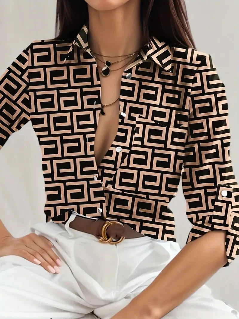 Camicetta donna elegante 2024 primavera e autunno temperamento .Top manica lunga stampa a righe camicia tascabile Slim Fit da ufficio