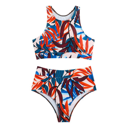 Costume da bagno donna canotta tinta unita costume da bagno donna a vita alta diviso in due pezzi