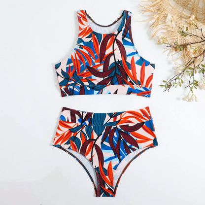 Costume da bagno donna canotta tinta unita costume da bagno donna a vita alta diviso in due pezzi