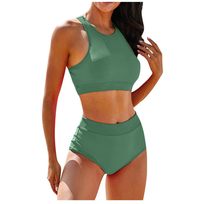 Costume da bagno donna canotta tinta unita costume da bagno donna a vita alta diviso in due pezzi