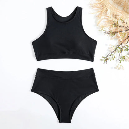 Costume da bagno donna canotta tinta unita costume da bagno donna a vita alta diviso in due pezzi