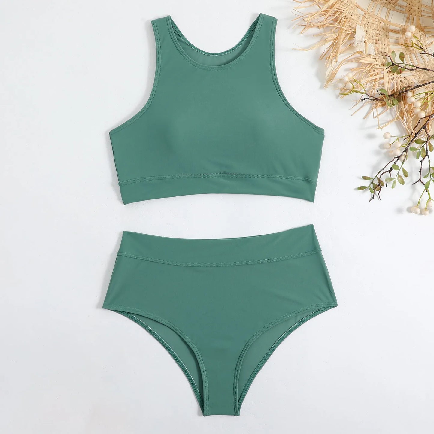 Costume da bagno donna canotta tinta unita costume da bagno donna a vita alta diviso in due pezzi