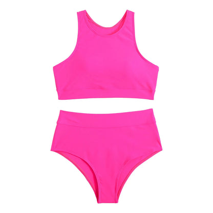 Costume da bagno donna canotta tinta unita costume da bagno donna a vita alta diviso in due pezzi