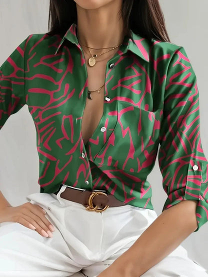 Camicetta donna elegante 2024 primavera e autunno temperamento .Top manica lunga stampa a righe camicia tascabile Slim Fit da ufficio