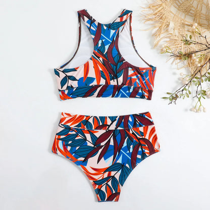 Costume da bagno donna canotta tinta unita costume da bagno donna a vita alta diviso in due pezzi
