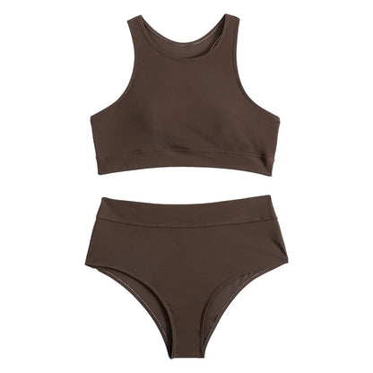 Costume da bagno donna canotta tinta unita costume da bagno donna a vita alta diviso in due pezzi