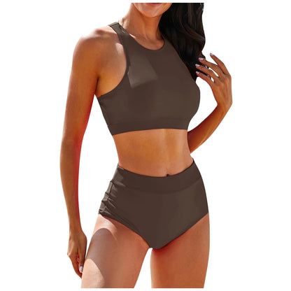 Costume da bagno donna canotta tinta unita costume da bagno donna a vita alta diviso in due pezzi