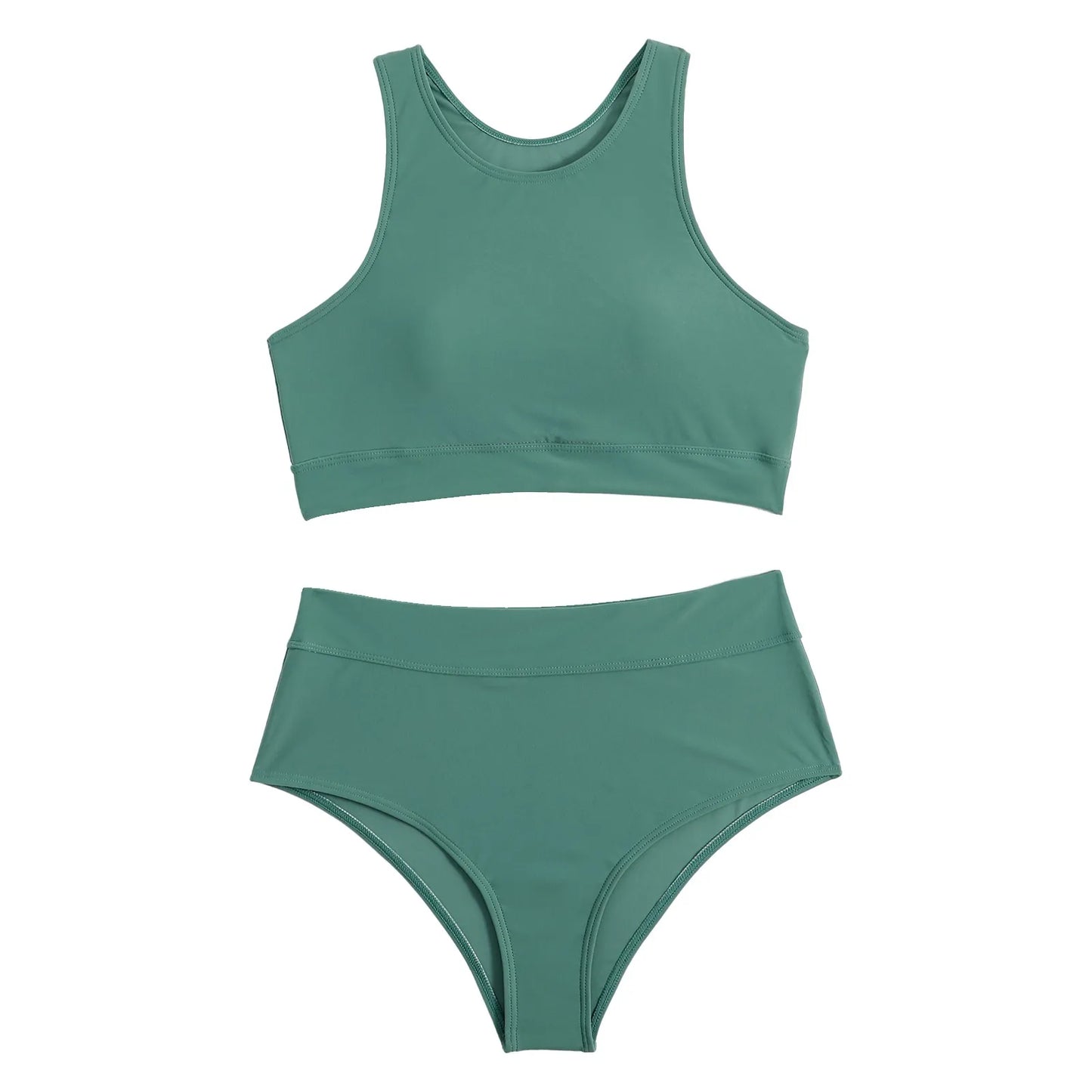 Costume da bagno donna canotta tinta unita costume da bagno donna a vita alta diviso in due pezzi