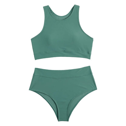 Costume da bagno donna canotta tinta unita costume da bagno donna a vita alta diviso in due pezzi