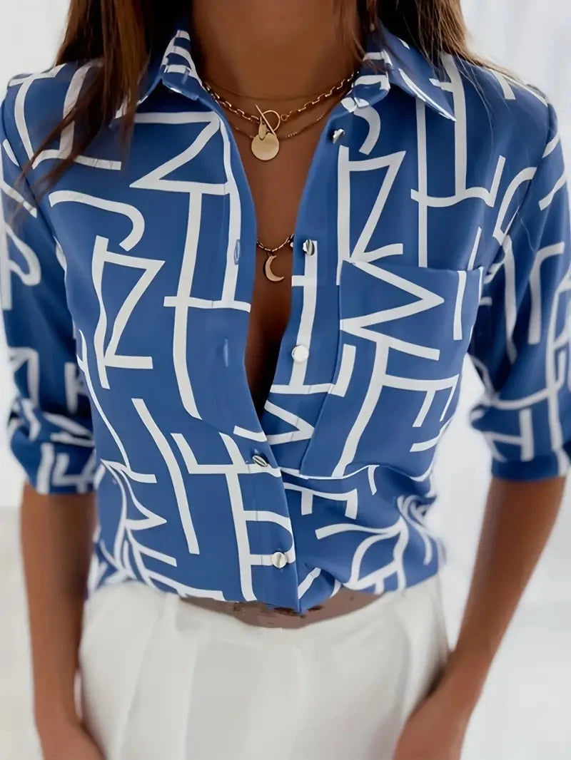 Camicetta donna elegante 2024 primavera e autunno temperamento .Top manica lunga stampa a righe camicia tascabile Slim Fit da ufficio