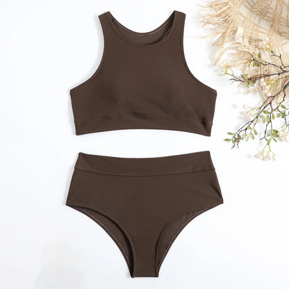 Costume da bagno donna canotta tinta unita costume da bagno donna a vita alta diviso in due pezzi