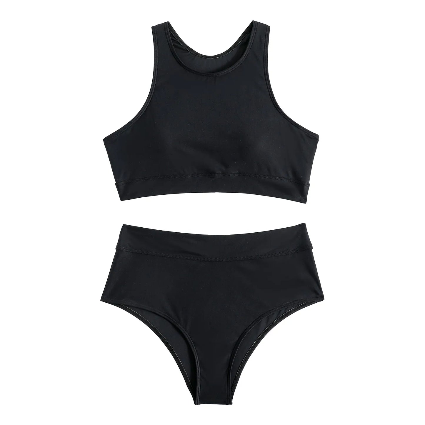 Costume da bagno donna canotta tinta unita costume da bagno donna a vita alta diviso in due pezzi