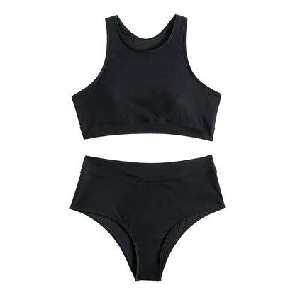 Costume da bagno donna canotta tinta unita costume da bagno donna a vita alta diviso in due pezzi