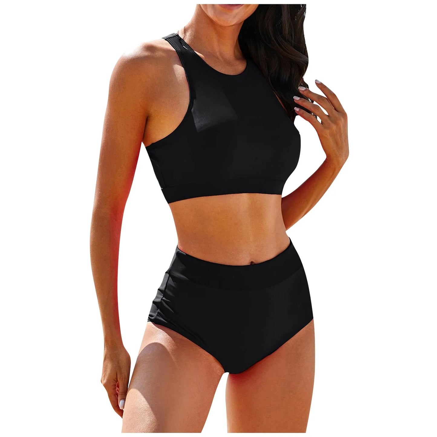 Costume da bagno donna canotta tinta unita costume da bagno donna a vita alta diviso in due pezzi